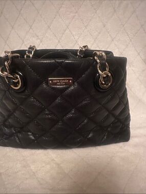 kate spade Black Quilted Leather Shoulder Bag with Gold Chain